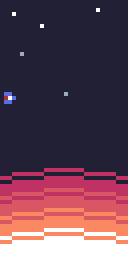 Animation of a (space?) ship moving over the horizon in front of a star field.